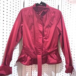 WEEKEND MaxMara Women Burgundy Belted Peplum Jacket Size Medium